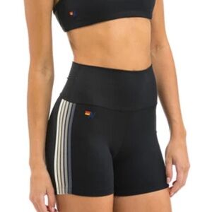 AVIATOR NATION 5 STRIPE 4 INCH HI-RISE BIKER SHORT - BLACK SMOKE  SZ XL